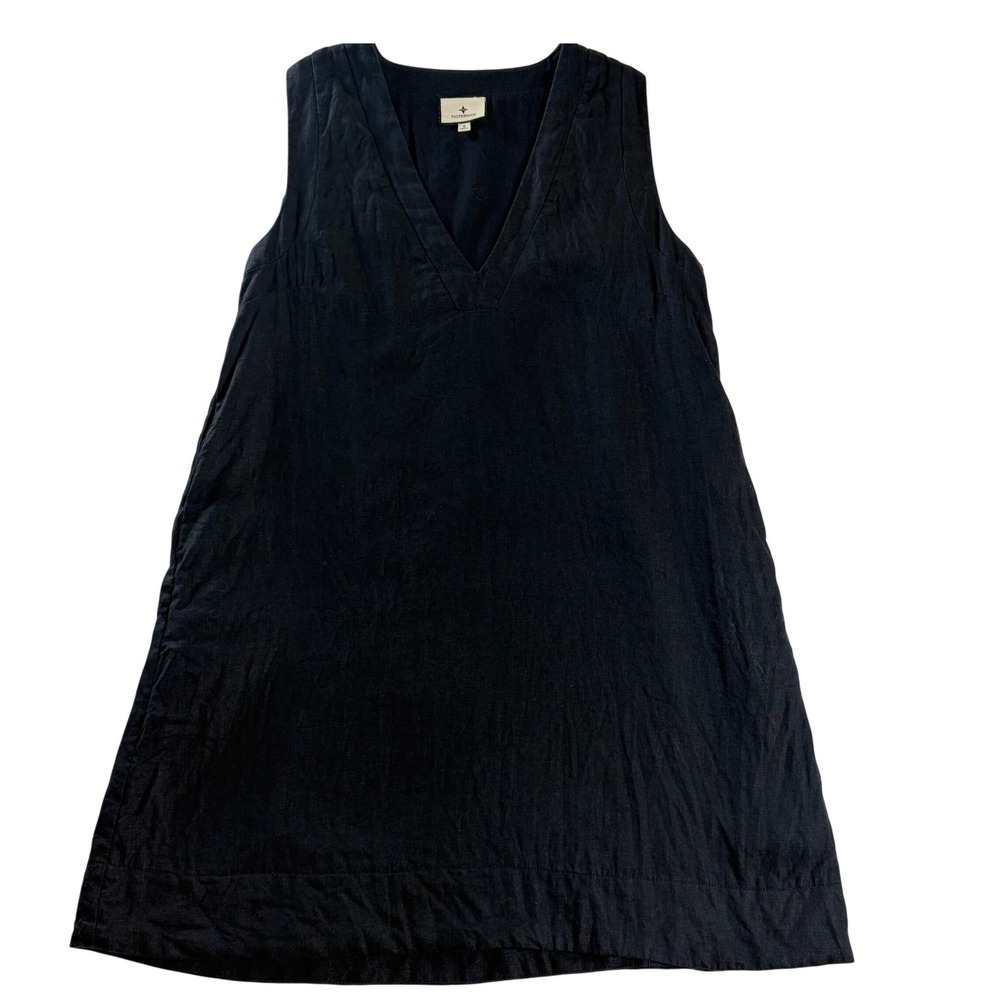Tuckernuck Melanie Black 100% Linen Mini Dress S V-Neck Sleeveless Pockets